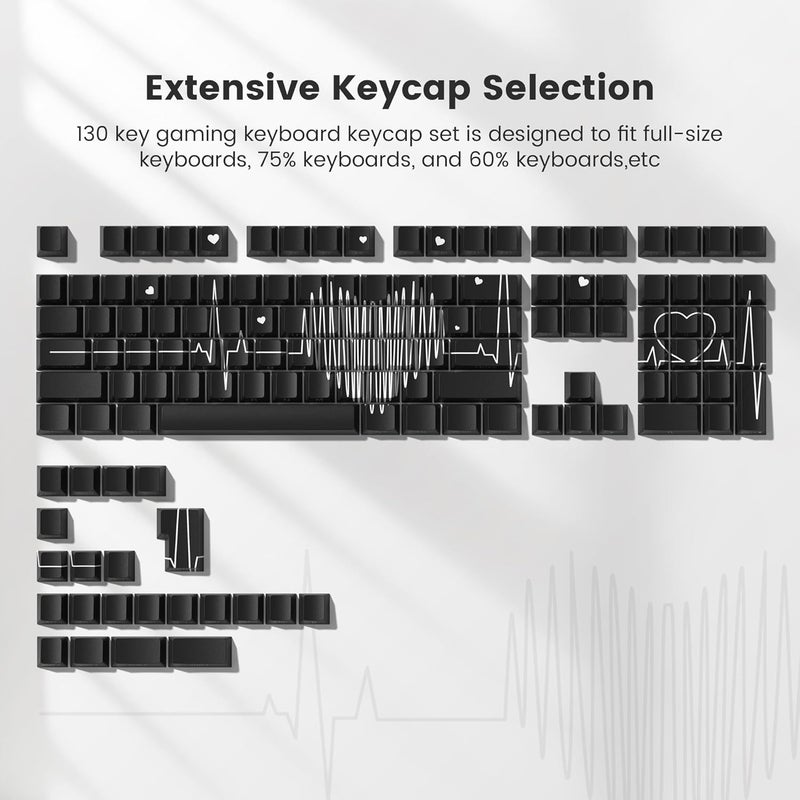 Rainy75 PBT Keycaps-Cherry Key caps, Heart Design Dye Sublimation 130 Keys Set for Cherry Gateron MX Switches Keyboards, Black - Image 5